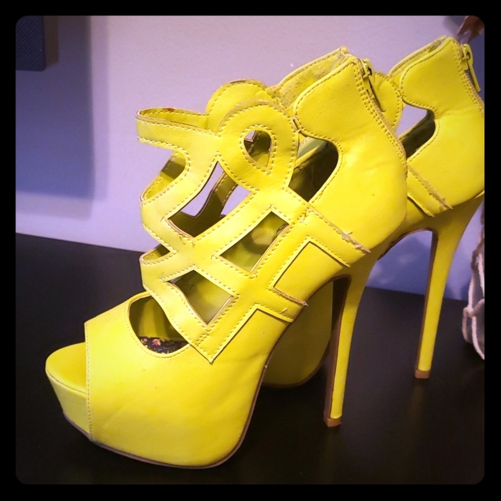 Neon yellow platform heels